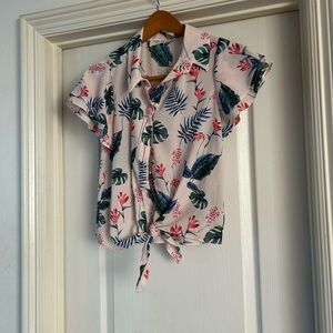 Sienna Sky Pink Floral Tie Front Button Down Top